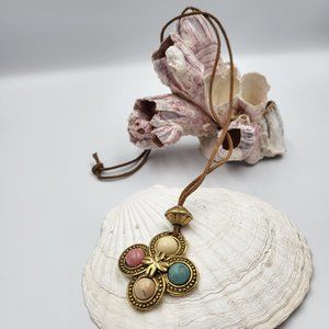 Leather Rope with Pink and Blue Pendant